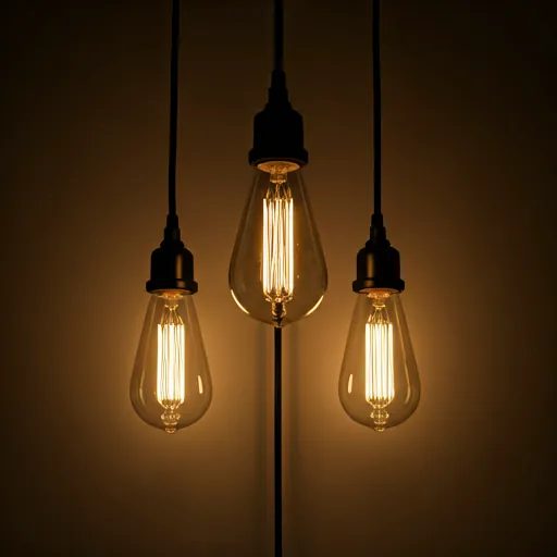 Three Edison filament pendant lights glowing warmly